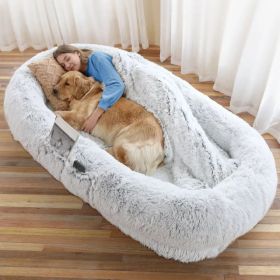 Human Dog Bed, Large Size Fits You And Pets, Washable Faux Fur Dog Bed For People Doze Off, Napping Orthopedic Dog Bed, Present Plump Pillow, Blanket,
