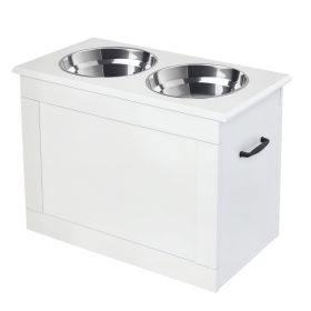 Large Elevated Pet Feeder with Storage Dog Pet Diner Function 2 Stainless Steel Dog Bowls Elevated Base for Large Dogs and Other Large Pet, White