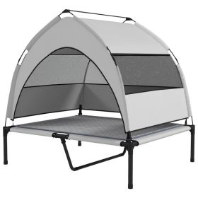 PawHut Elevated Dog Bed With Removable Canopy, Portable Outside Raised Pet Cot With Cooling Pad, Storage Bag,