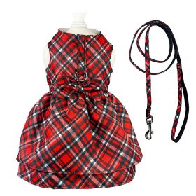 Red Plaid Harness Dress with Matching Leash (Color: Red, size: L)