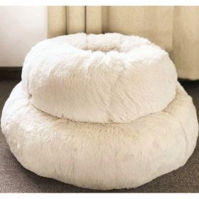 Dog Beds For Small Dogs Round Plush Cat Litter Kennel Pet Nest Mat Puppy Beds (Option: White-80cm)