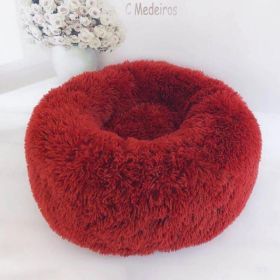 Dog Beds For Small Dogs Round Plush Cat Litter Kennel Pet Nest Mat Puppy Beds (Option: Red-50cm)