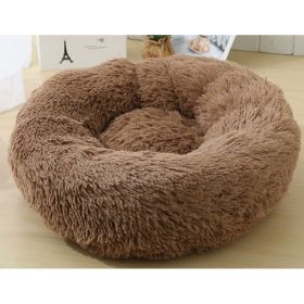 Dog Beds For Small Dogs Round Plush Cat Litter Kennel Pet Nest Mat Puppy Beds (Option: Light coffee-40cm)