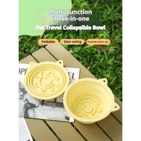 3-in-1 Pet Travel Collapsible Bowl Foldable Slow-Feeder With Strong Suction Cups  Portable Silicone Dog Bowl With Hook For Hanging On Collar-Backpack (Option: Pink-650ml)