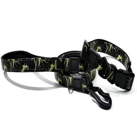 Embossed UV Printed Dog Leash & Collar Set 1.5cm Wide, Waterproof Tear-Resistant Easy To Clean PVC Set, Stylish Patterned Walking Training Gear For Sm (Option: Green)