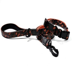 Embossed UV Printed Dog Leash & Collar Set 1.5cm Wide, Waterproof Tear-Resistant Easy To Clean PVC Set, Stylish Patterned Walking Training Gear For Sm (Option: Red)