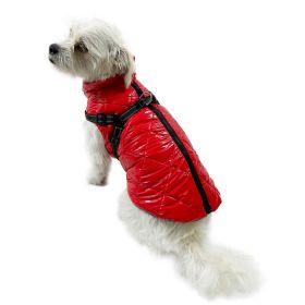 Water Resistant Puffy Vest with Built (Color: Red, size: M)