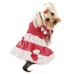 Red & White Polka Dots Sundress with Contrasting Flowers (Color: Red/White, size: S)